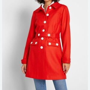 ModCloth Red Wool Blend Mod Coat